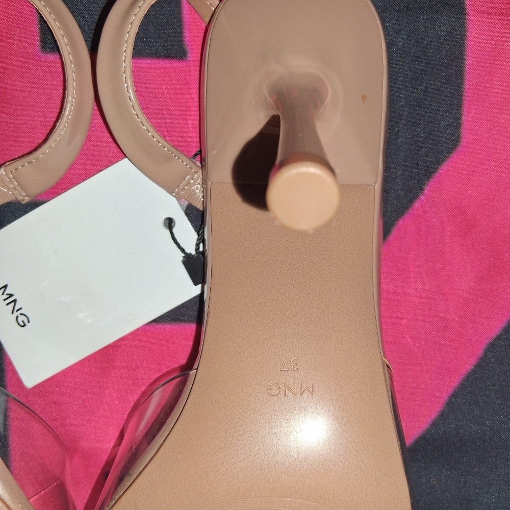 Mango Nude Beige Clear Strap Slingback Sandals - Picture 6 of 15